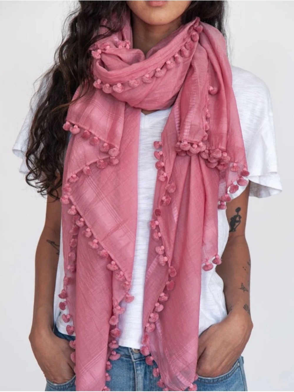 Matta Dupatta fuchsia plain Pom luxury  shawl